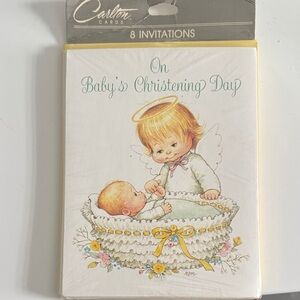 Vintage 1989 Carlton Cards Christening Day Invitations with Angelic Design